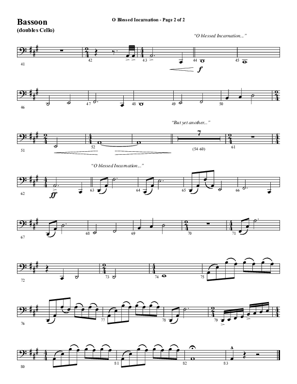 O Blessed Incarnation (Choral Anthem SATB) Bassoon (Word Music Choral / Arr. Dave Williamson)