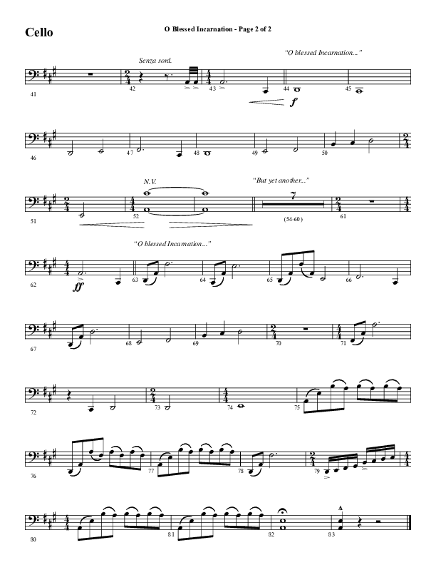 O Blessed Incarnation (Choral Anthem SATB) Cello (Word Music Choral / Arr. Dave Williamson)
