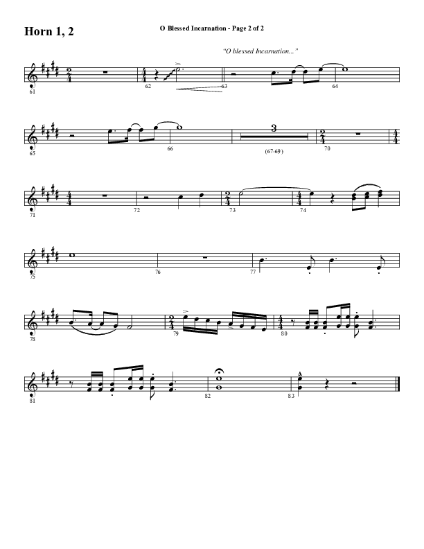 O Blessed Incarnation (Choral Anthem SATB) French Horn 1/2 (Word Music Choral / Arr. Dave Williamson)