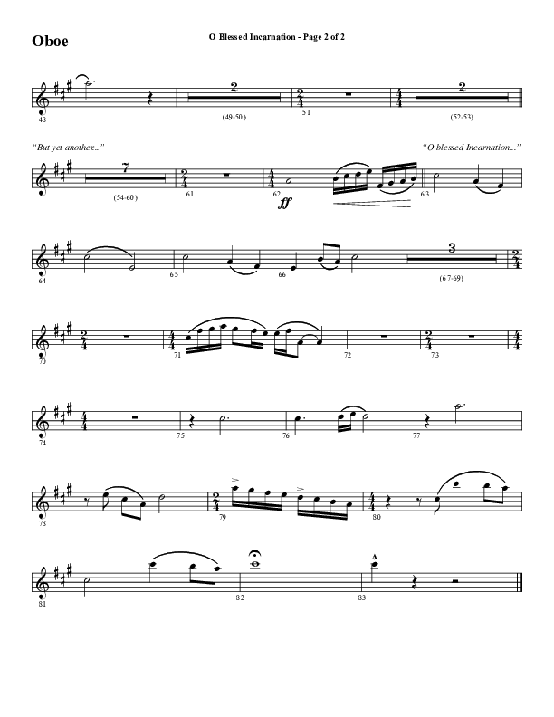 O Blessed Incarnation (Choral Anthem SATB) Oboe (Word Music Choral / Arr. Dave Williamson)