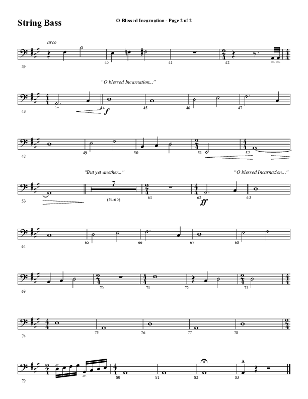 O Blessed Incarnation (Choral Anthem SATB) String Bass (Word Music Choral / Arr. Dave Williamson)