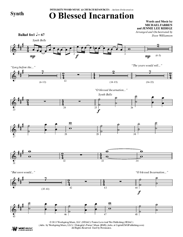 O Blessed Incarnation (Choral Anthem SATB) Synth (Word Music Choral / Arr. Dave Williamson)