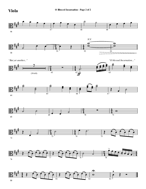 O Blessed Incarnation (Choral Anthem SATB) Viola (Word Music Choral / Arr. Dave Williamson)