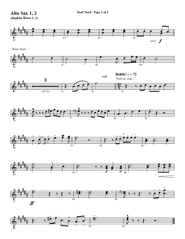 Noel Noel (Choral Anthem SATB) Alto Sax 1/2 (Word Music Choral / Arr. Marty Parks)