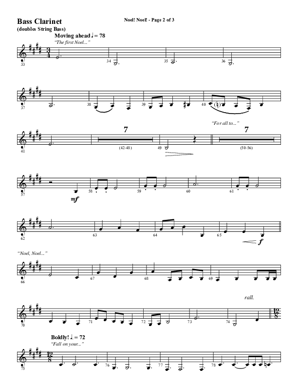 Noel Noel (Choral Anthem SATB) Bass Clarinet (Word Music Choral / Arr. Marty Parks)