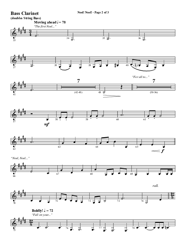 Noel Noel (Instrumental) Bass Clarinet (Word Music Choral / Arr. Marty Parks)