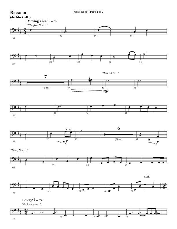 Noel Noel (Instrumental) Bassoon (Word Music Choral / Arr. Marty Parks)
