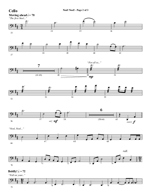 Noel Noel (Instrumental) Cello (Word Music Choral / Arr. Marty Parks)