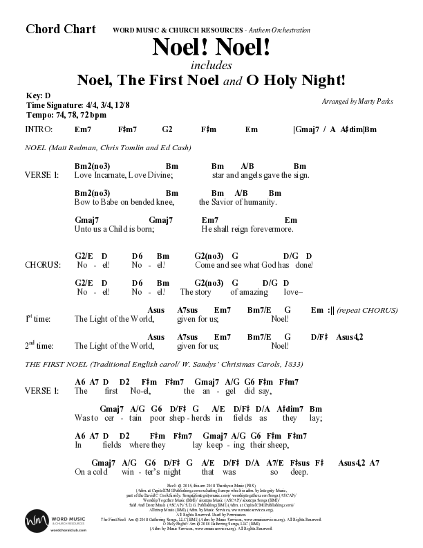Noel Noel (Instrumental) Chord Chart (Word Music Choral / Arr. Marty Parks)