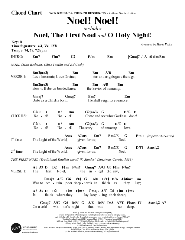 Noel Noel (Choral Anthem SATB) Chord Chart (Word Music Choral / Arr. Marty Parks)