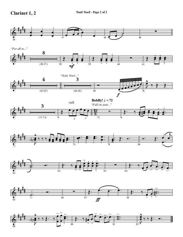 Noel Noel (Instrumental) Clarinet 1/2 (Word Music Choral / Arr. Marty Parks)