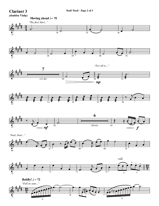 Noel Noel (Instrumental) Clarinet 3 (Word Music Choral / Arr. Marty Parks)