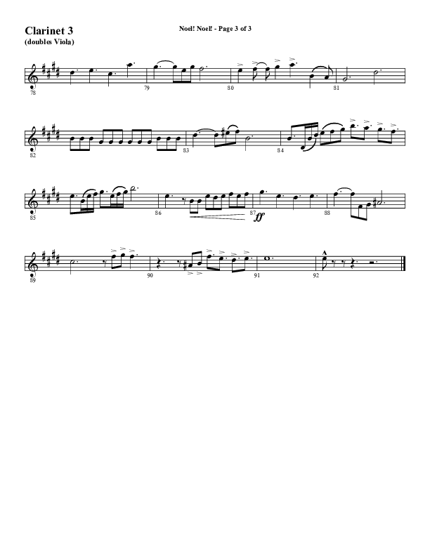 Noel Noel (Instrumental) Clarinet 3 (Word Music Choral / Arr. Marty Parks)