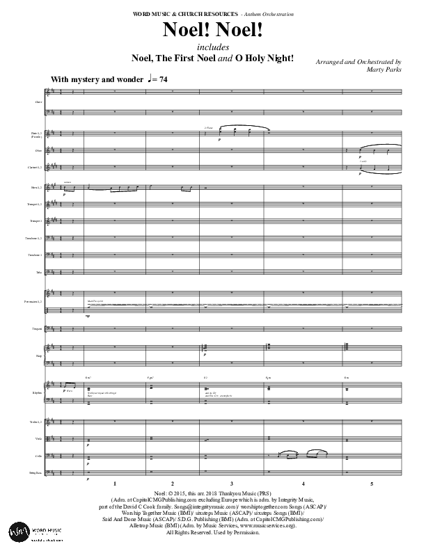 Noel Noel (Choral Anthem SATB) Orchestration (Word Music Choral / Arr. Marty Parks)