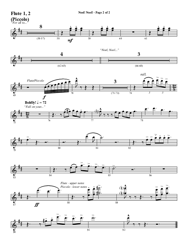 Noel Noel (Choral Anthem SATB) Flute 1/2 (Word Music Choral / Arr. Marty Parks)