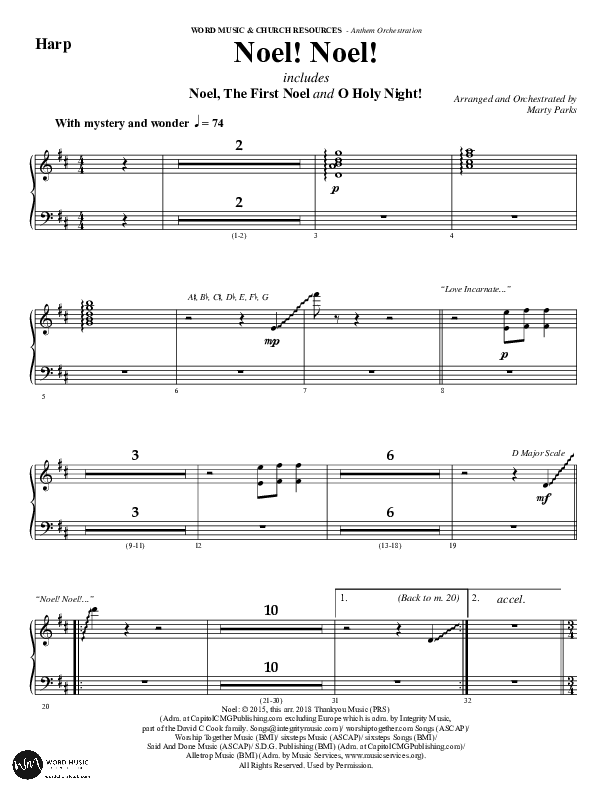 Noel Noel (Choral Anthem SATB) Harp (Word Music Choral / Arr. Marty Parks)