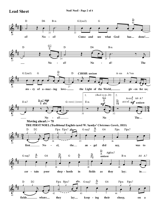 Noel Noel (Instrumental) Lead Sheet (Melody) (Word Music Choral / Arr. Marty Parks)