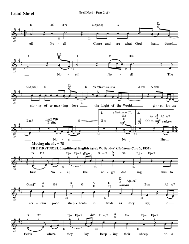 Noel Noel (Choral Anthem SATB) Lead Sheet (Melody) (Word Music Choral / Arr. Marty Parks)