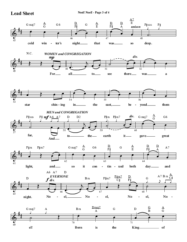 Noel Noel (Instrumental) Lead Sheet (Melody) (Word Music Choral / Arr. Marty Parks)