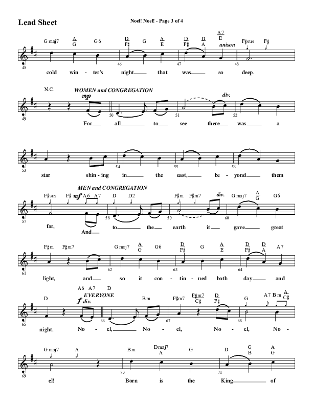 Noel Noel (Choral Anthem SATB) Lead Sheet (Melody) (Word Music Choral / Arr. Marty Parks)