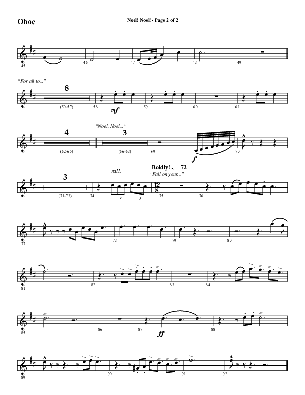Noel Noel (Instrumental) Oboe (Word Music Choral / Arr. Marty Parks)