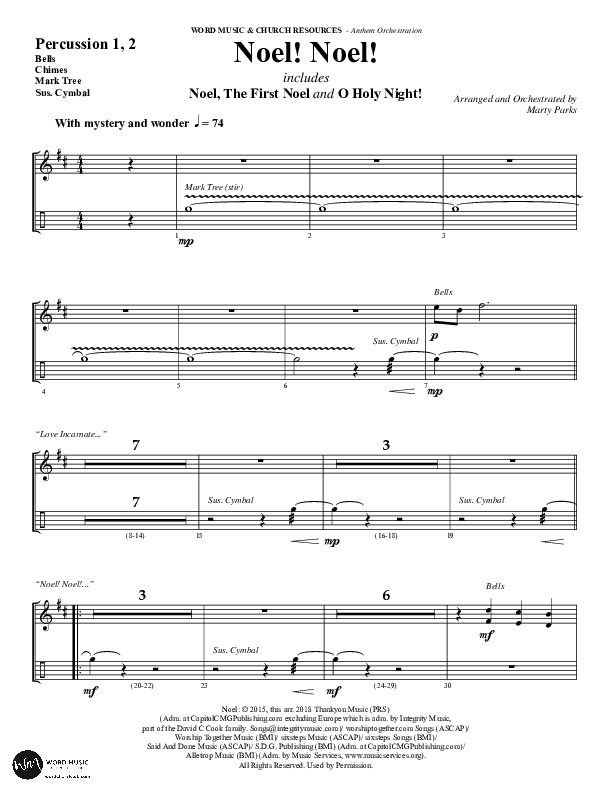 Noel Noel (Instrumental) Percussion 1/2 (Word Music Choral / Arr. Marty Parks)
