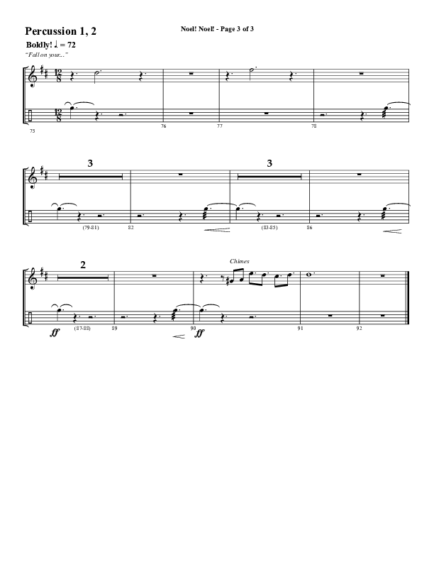 Noel Noel (Choral Anthem SATB) Percussion 1/2 (Word Music Choral / Arr. Marty Parks)