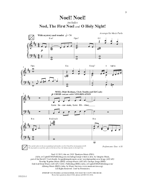Noel Noel (Instrumental) Anthem (SATB/Piano) (Word Music Choral / Arr. Marty Parks)