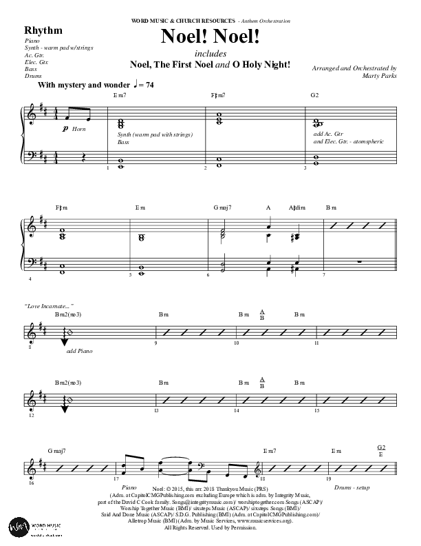 Noel Noel (Instrumental) Rhythm Chart (Word Music Choral / Arr. Marty Parks)