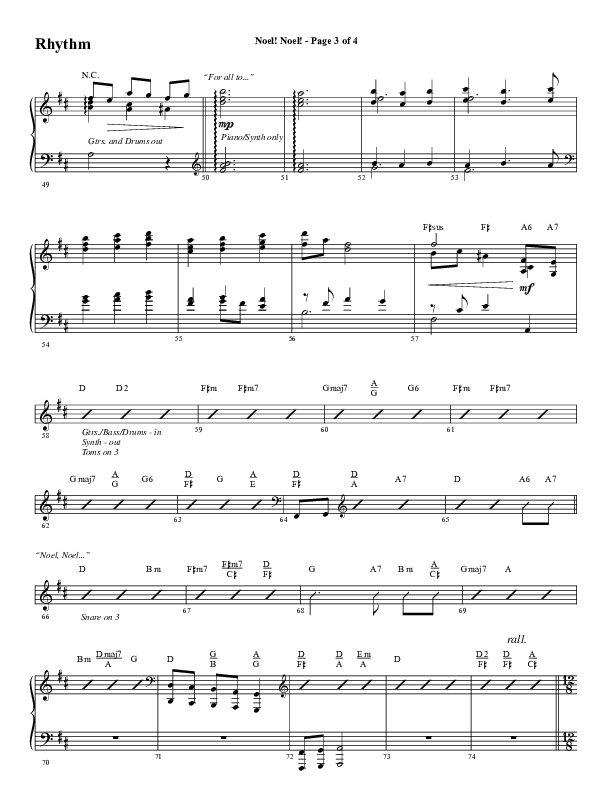 Noel Noel (Choral Anthem SATB) Rhythm Chart (Word Music Choral / Arr. Marty Parks)