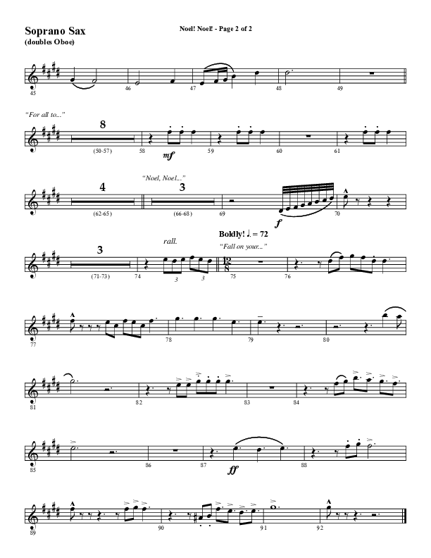 Noel Noel (Choral Anthem SATB) Soprano Sax (Word Music Choral / Arr. Marty Parks)