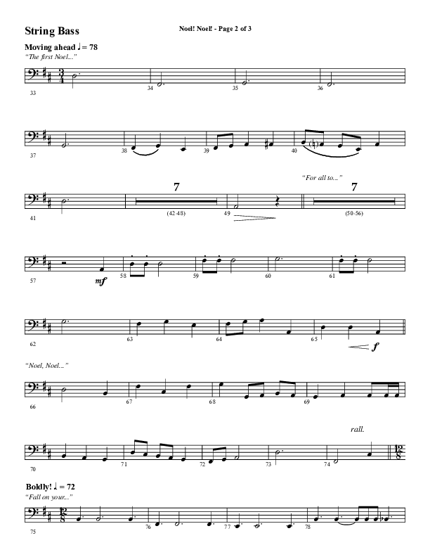Noel Noel (Instrumental) String Bass (Word Music Choral / Arr. Marty Parks)