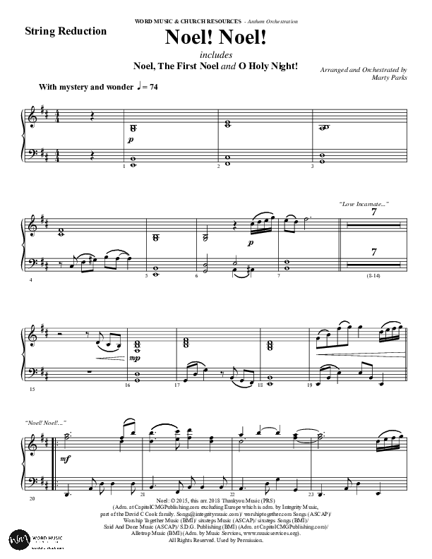 Noel Noel (Instrumental) String Reduction (Word Music Choral / Arr. Marty Parks)