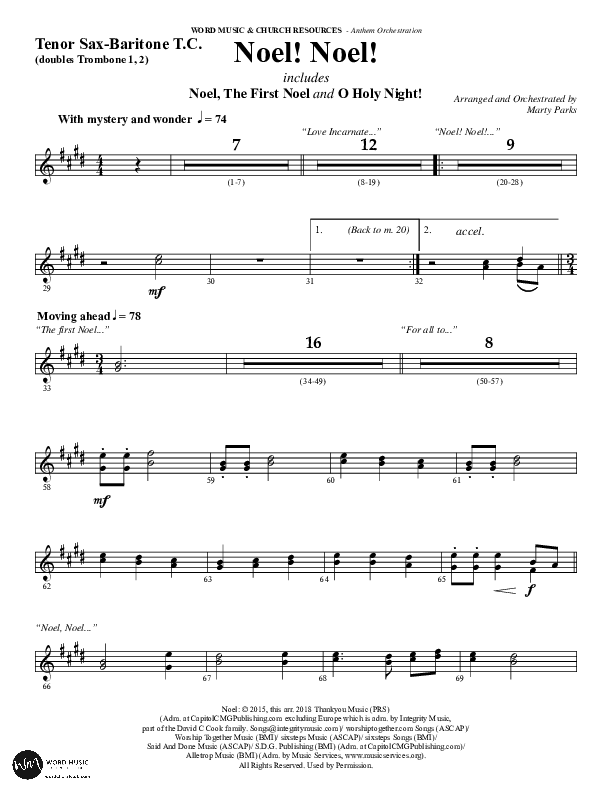 Noel Noel (Instrumental) Tenor Sax/Baritone T.C. (Word Music Choral / Arr. Marty Parks)