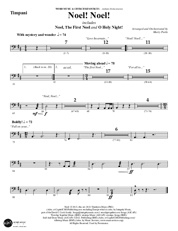 Noel Noel (Choral Anthem SATB) Timpani (Word Music Choral / Arr. Marty Parks)
