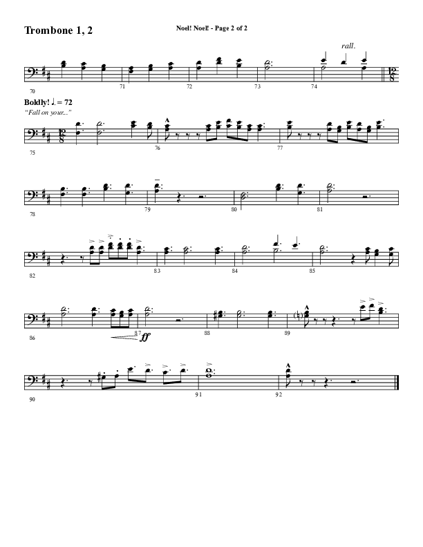 Noel Noel (Choral Anthem SATB) Trombone 1/2 (Word Music Choral / Arr. Marty Parks)