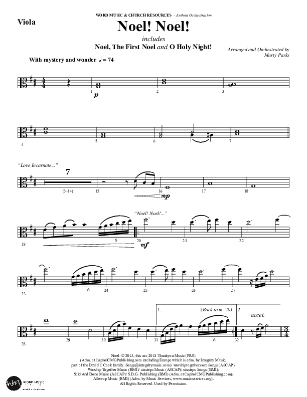 Noel Noel (Choral Anthem SATB) Viola (Word Music Choral / Arr. Marty Parks)