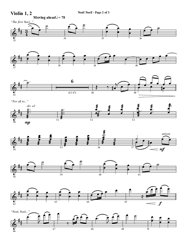 Noel Noel (Choral Anthem SATB) Violin 1/2 (Word Music Choral / Arr. Marty Parks)