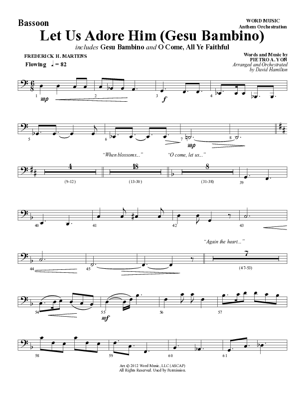 Let Us Adore Him (Gesu Bambino) (Choral Anthem SATB) Bassoon (Word Music Choral / Arr. David Hamilton)