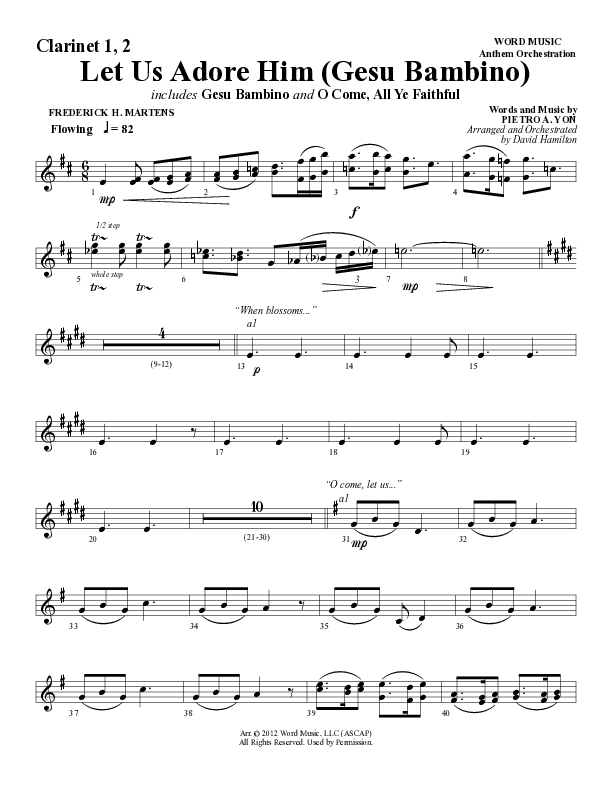 Let Us Adore Him (Gesu Bambino) (Choral Anthem SATB) Clarinet 1/2 (Word Music Choral / Arr. David Hamilton)
