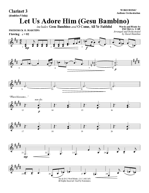 Let Us Adore Him (Gesu Bambino) (Choral Anthem SATB) Clarinet 3 (Word Music Choral / Arr. David Hamilton)
