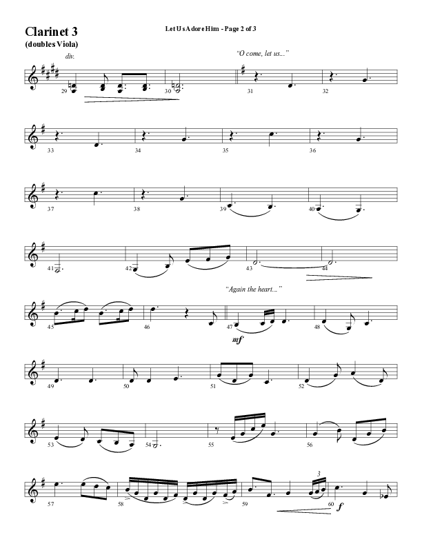 Let Us Adore Him (Gesu Bambino) (Choral Anthem SATB) Clarinet 3 (Word Music Choral / Arr. David Hamilton)
