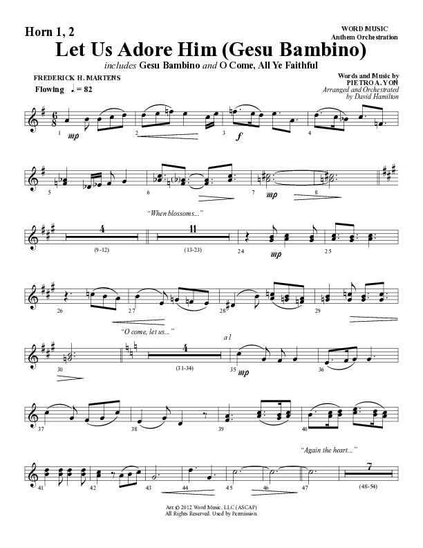 Let Us Adore Him (Gesu Bambino) (Choral Anthem SATB) French Horn 1/2 (Word Music Choral / Arr. David Hamilton)
