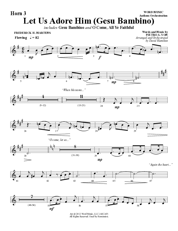 Let Us Adore Him (Gesu Bambino) (Choral Anthem SATB) French Horn 3 (Word Music Choral / Arr. David Hamilton)