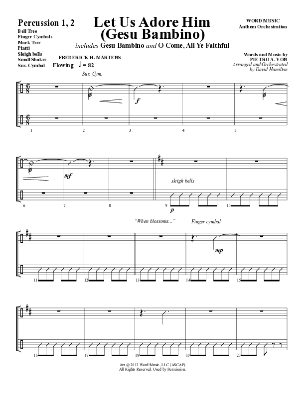 Let Us Adore Him (Gesu Bambino) (Choral Anthem SATB) Percussion (Word Music Choral / Arr. David Hamilton)