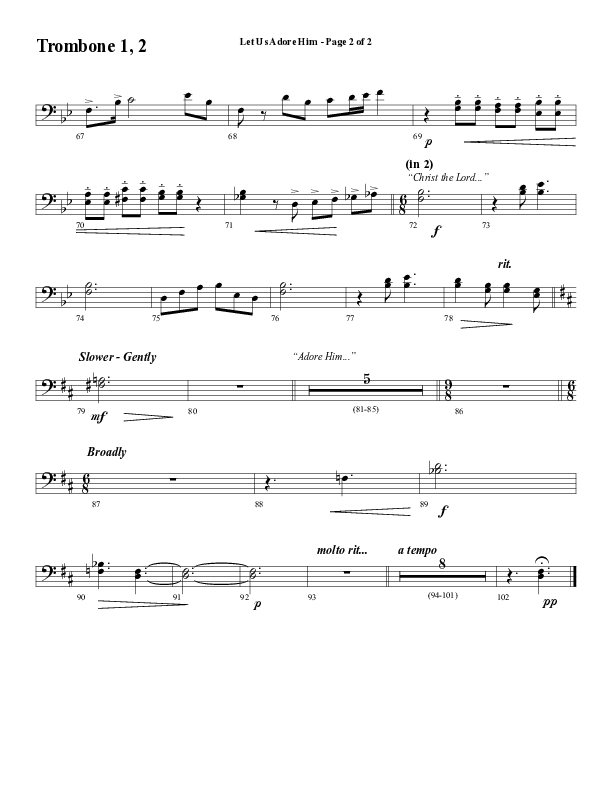 Let Us Adore Him (Gesu Bambino) (Choral Anthem SATB) Trombone 1/2 (Word Music Choral / Arr. David Hamilton)