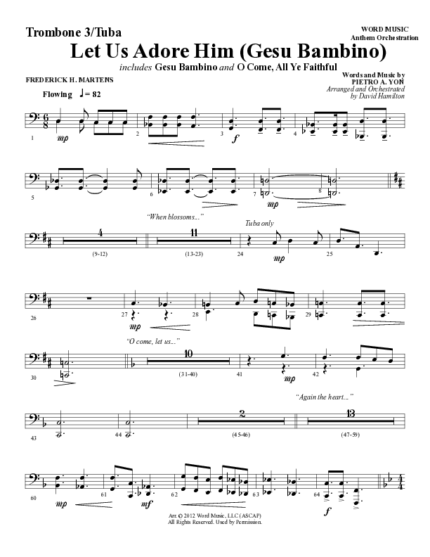 Let Us Adore Him (Gesu Bambino) (Choral Anthem SATB) Trombone 3/Tuba (Word Music Choral / Arr. David Hamilton)