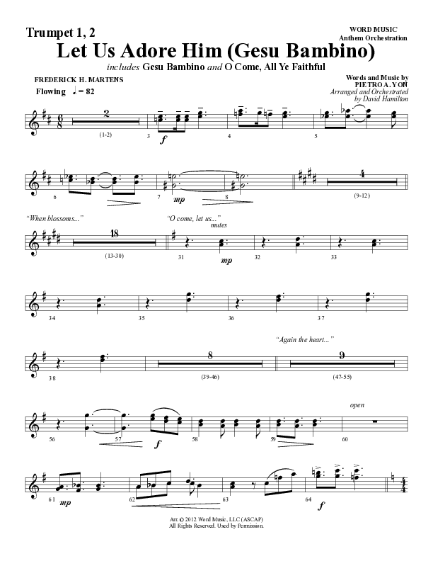 Let Us Adore Him (Gesu Bambino) (Choral Anthem SATB) Trumpet 1,2 (Word Music Choral / Arr. David Hamilton)