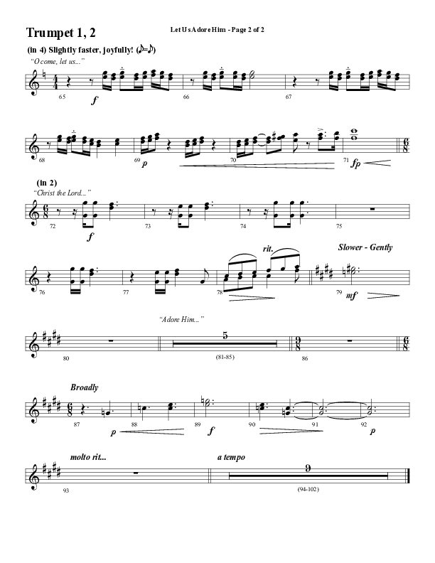 Let Us Adore Him (Gesu Bambino) (Choral Anthem SATB) Trumpet 1,2 (Word Music Choral / Arr. David Hamilton)
