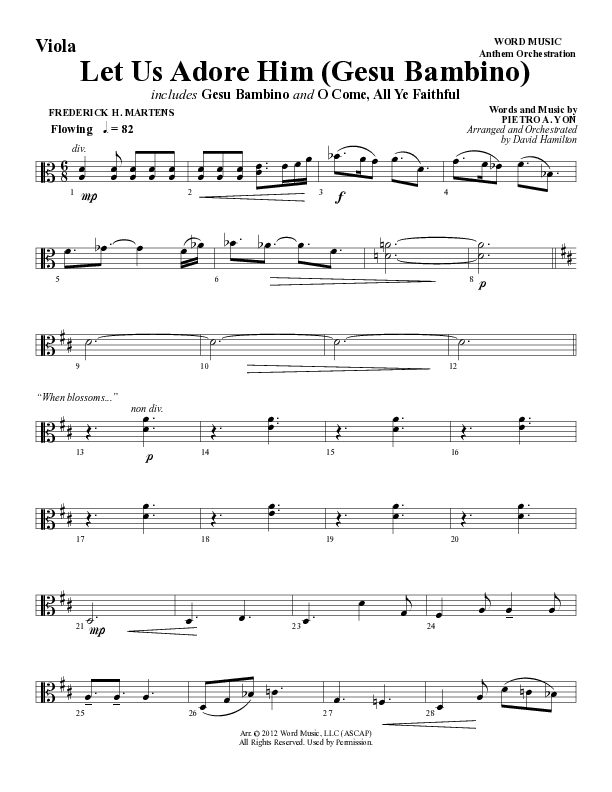 Let Us Adore Him (Gesu Bambino) (Choral Anthem SATB) Viola (Word Music Choral / Arr. David Hamilton)